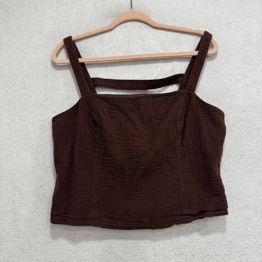 Anthropologie Brown Textured Square-Neck Tank